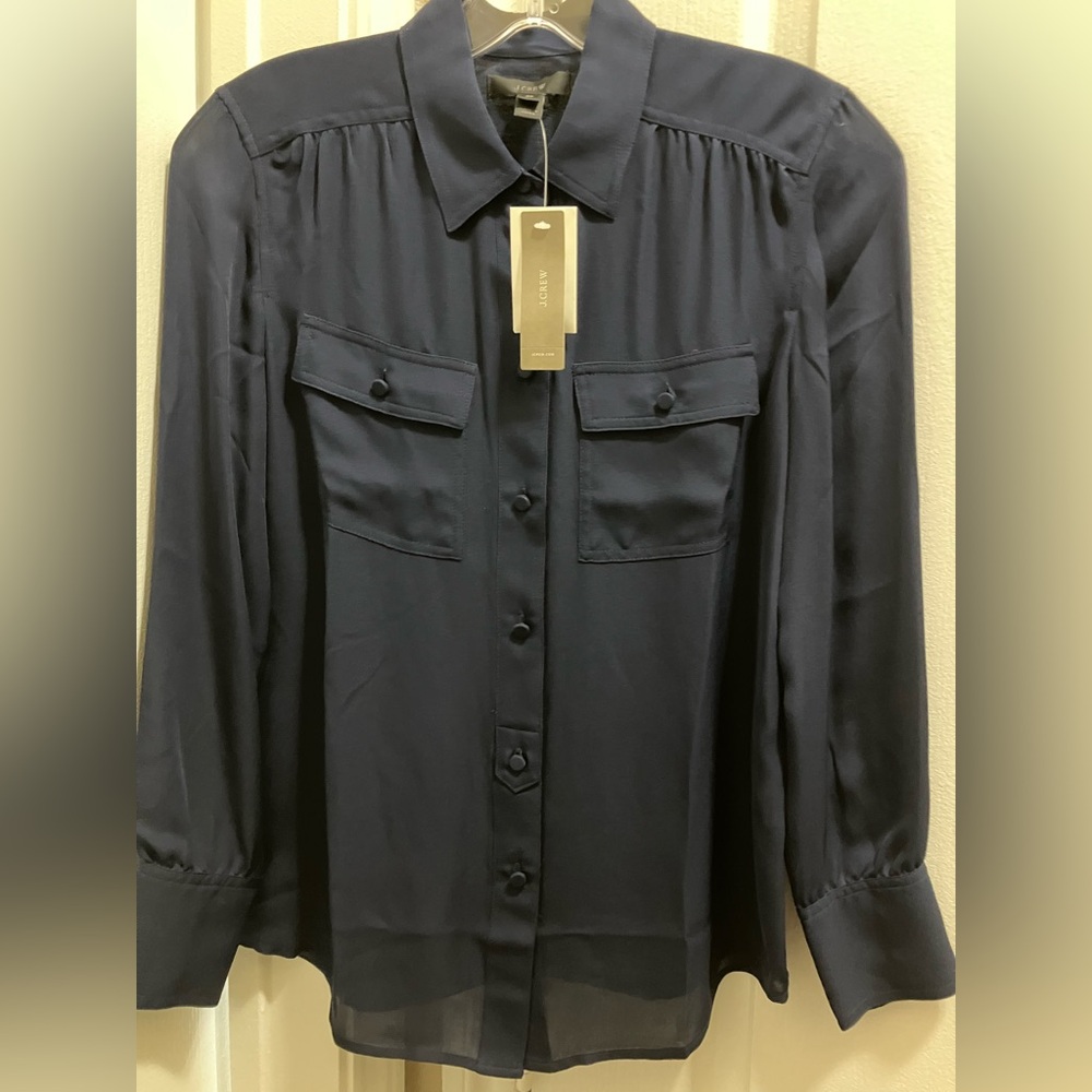 Navy Button-Up Blouse